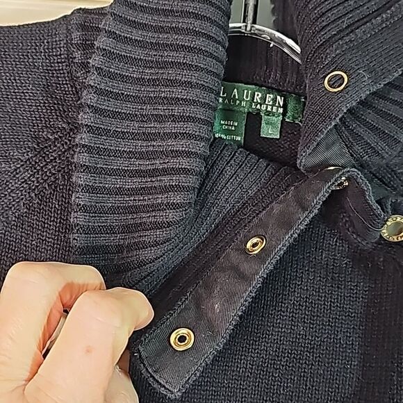 Sweater by Lauren Ralph Lauren Turtleneck Snap Goldtone Hardware Black Size L - Picture 2 of 6